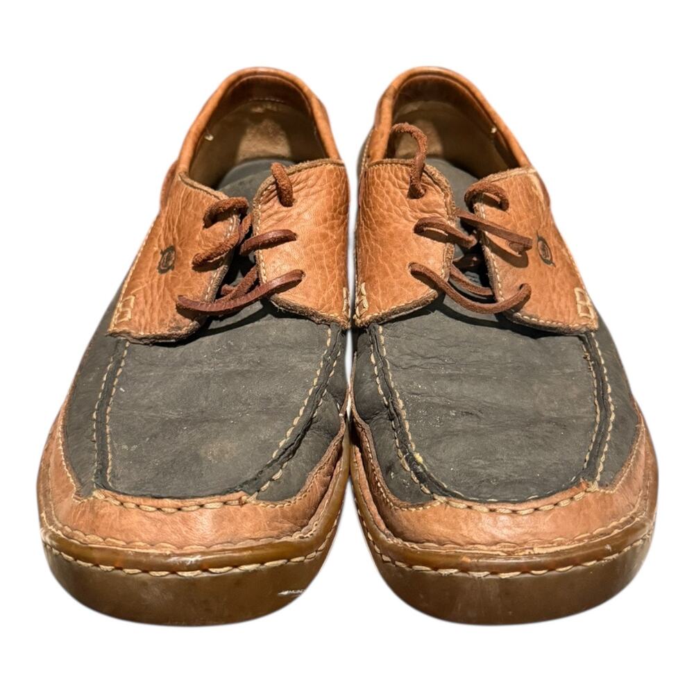 Born Men's Deck Shoe Size 9.5 M Lace Up Boat Loafer Two Tone Brown Leather - Picture 5 of 10